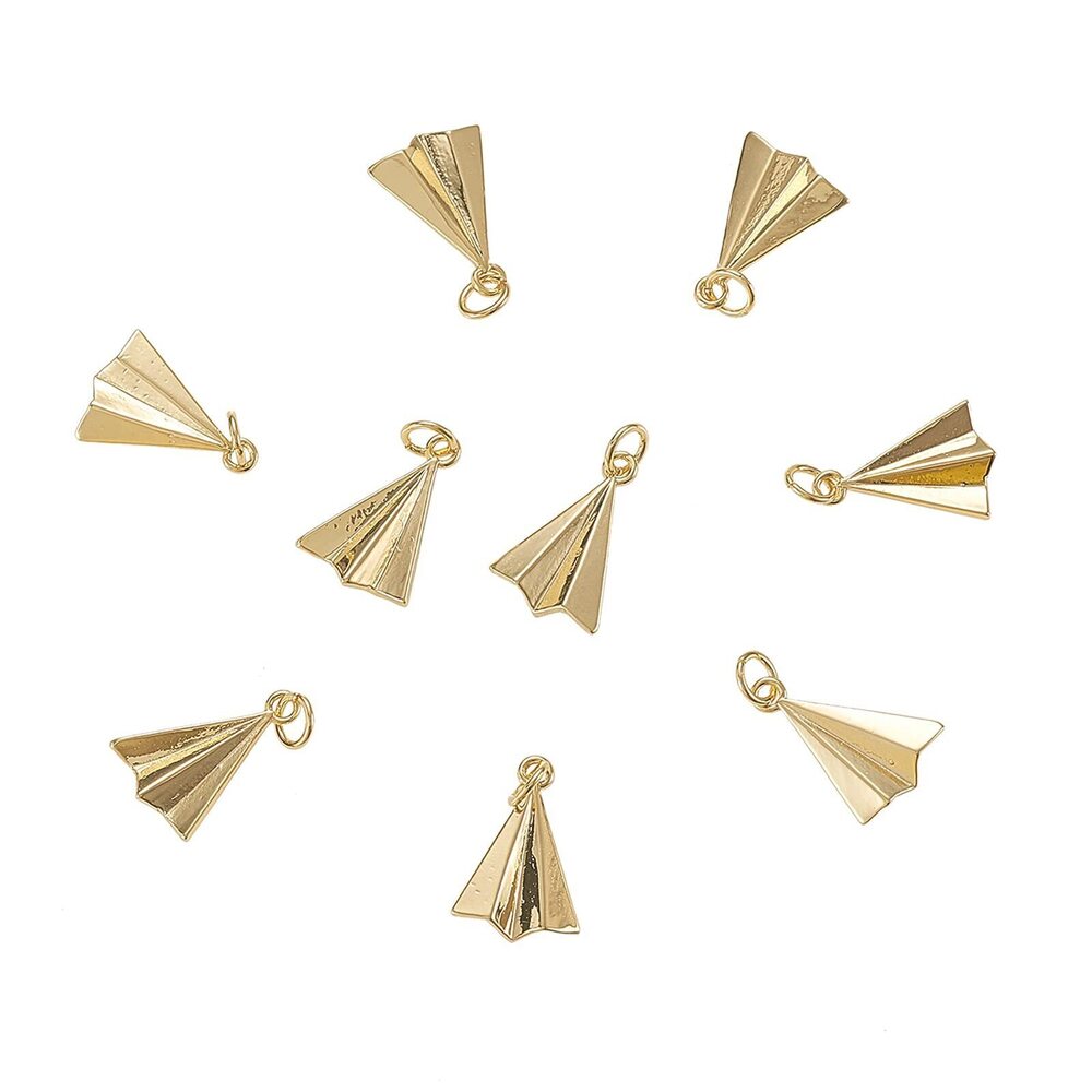 1202 10 Pcs Delicate Tiny Paper Plane Aircraft Airplane Brass Golden Plated